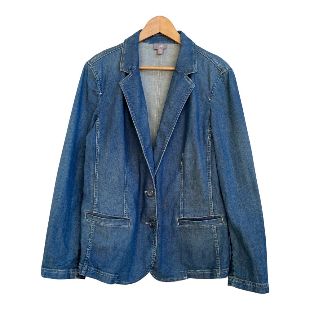 J.Jill Denim Blazer Jacket Size L Medium Wash Two Buttons Pockets
